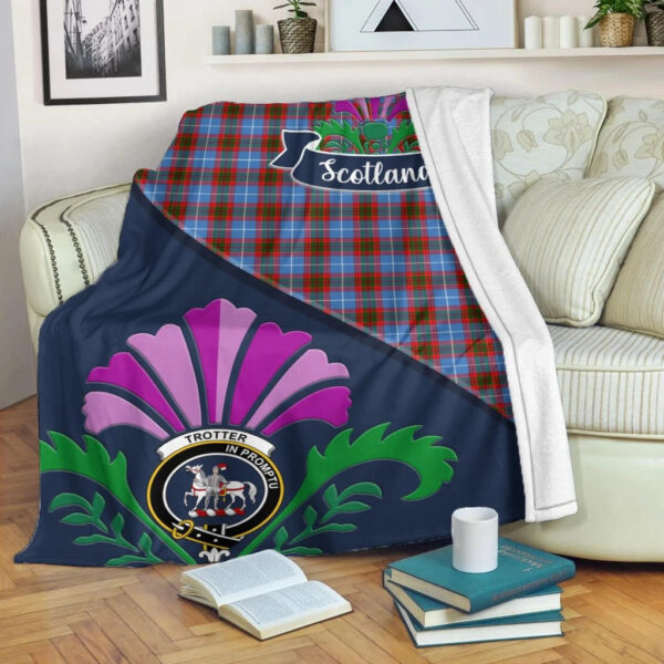 Trotter Clan Blanket, Scottish Tartan Trotter Clans Blanket Scotland Thistle Style