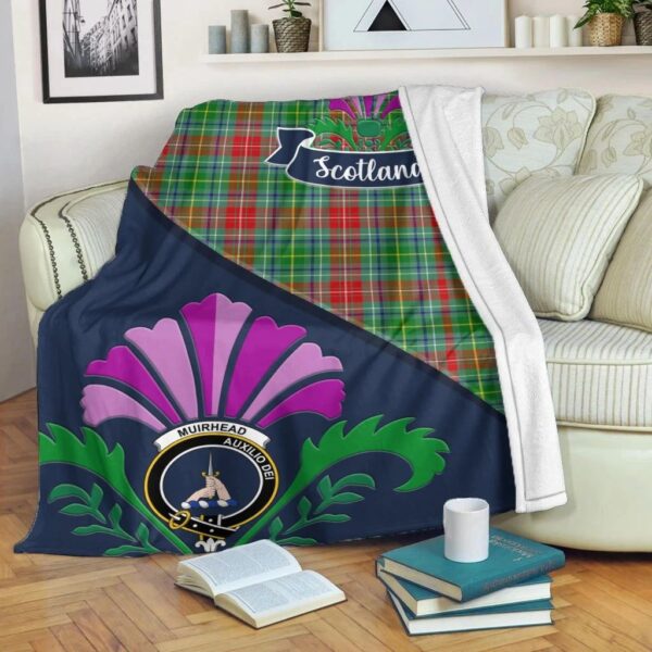 Muirhead Clan Blanket, Scottish Tartan Muirhead Clans Blanket Scotland Thistle Style