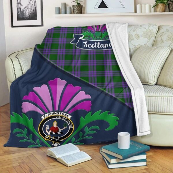 Elphinstone Clan Blanket, Scottish Tartan Elphinstone Clans Blanket Scotland Thistle Style