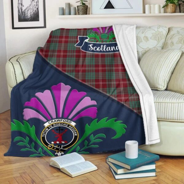 Crawford Clan Blanket, Scottish Tartan Crawford Clans Blanket Scotland Thistle Style