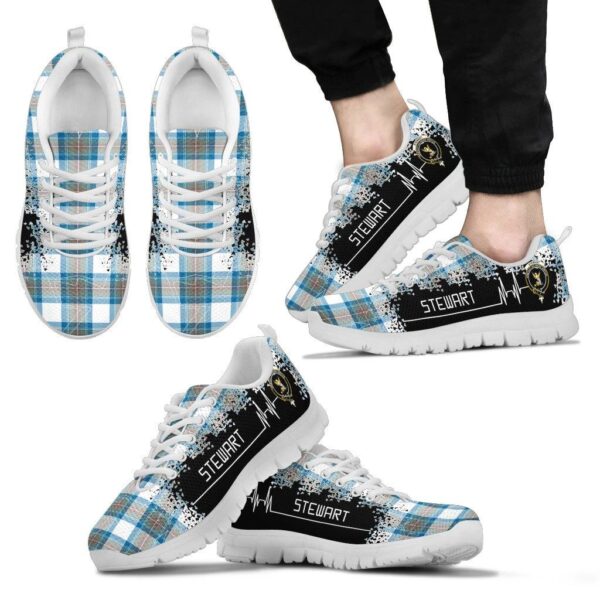 Stewart Muted Blue Clan Sneaker, Scottish Tartan Stewart Muted Blue Clans Sneaker Heartbeat Style