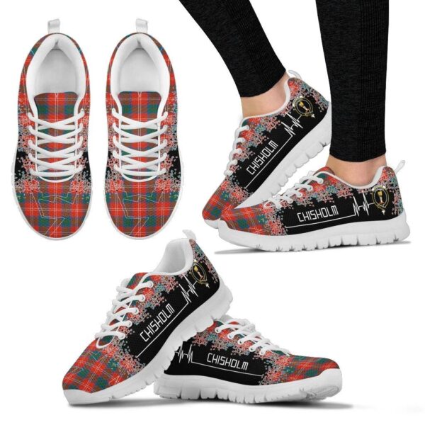 Chisholm Ancient Clan Sneaker, Scottish Tartan Chisholm Ancient Clans Sneaker Heartbeat Style - Image 3