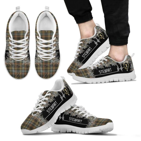 Stewart Hunting Weathered Clan Sneaker, Scottish Tartan Stewart Hunting Weathered Clans Sneaker Heartbeat Style