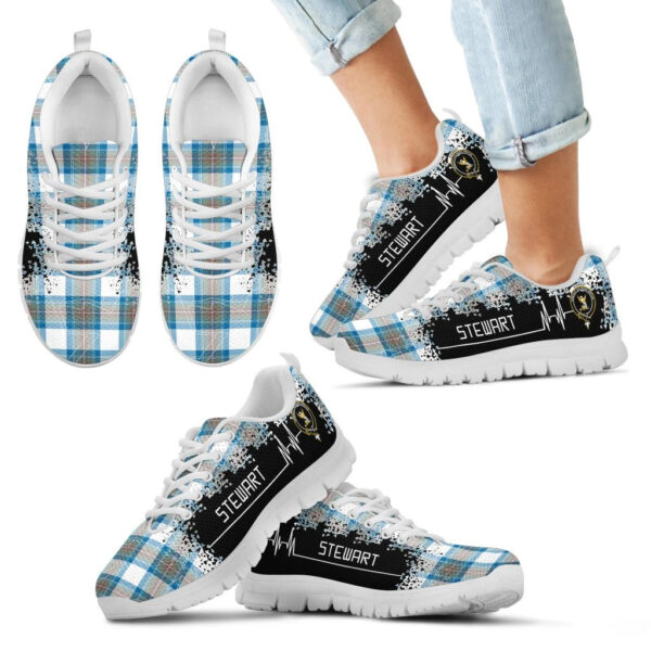 Stewart Muted Blue Clan Sneaker, Scottish Tartan Stewart Muted Blue Clans Sneaker Heartbeat Style - Image 5