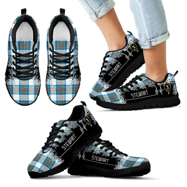 Stewart Muted Blue Clan Sneaker, Scottish Tartan Stewart Muted Blue Clans Sneaker Heartbeat Style - Image 6