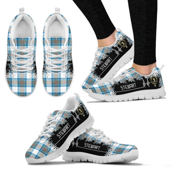 Stewart Muted Blue Clan Sneaker, Scottish Tartan Stewart Muted Blue Clans Sneaker Heartbeat Style - Image 3