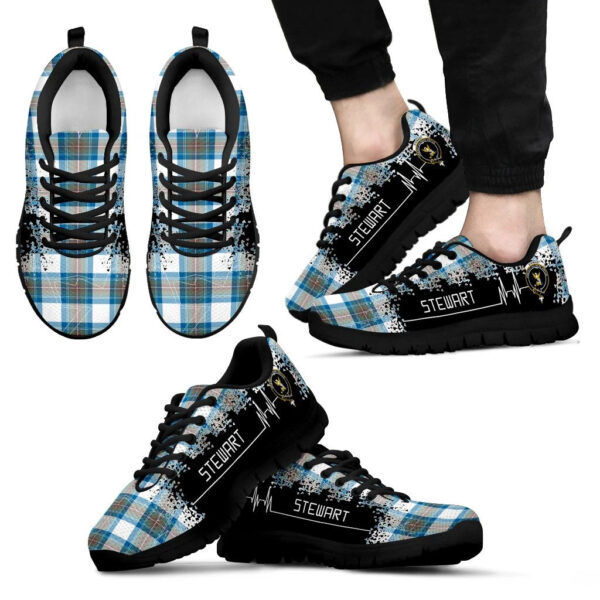 Stewart Muted Blue Clan Sneaker, Scottish Tartan Stewart Muted Blue Clans Sneaker Heartbeat Style - Image 2