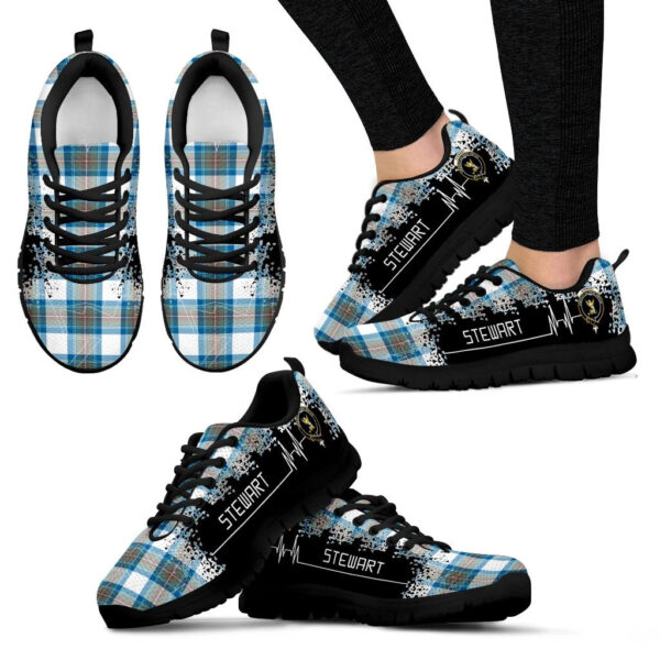 Stewart Muted Blue Clan Sneaker, Scottish Tartan Stewart Muted Blue Clans Sneaker Heartbeat Style - Image 4