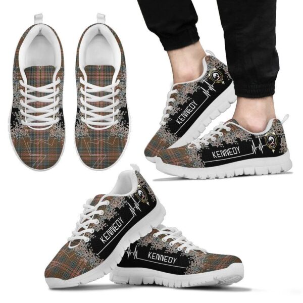 Kennedy Weathered Clan Sneaker, Scottish Tartan Kennedy Weathered Clans Sneaker Heartbeat Style