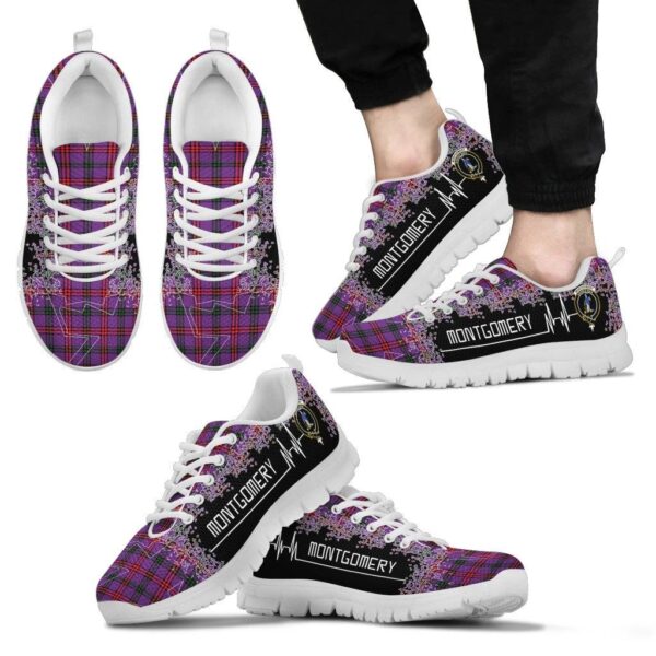 Montgomery Modern Clan Sneaker, Scottish Tartan Montgomery Modern Clans Sneaker Heartbeat Style