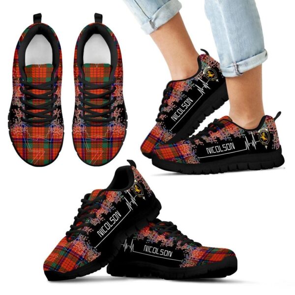 Nicolson Ancient Clan Sneaker, Scottish Tartan Nicolson Ancient Clans Sneaker Heartbeat Style - Image 6