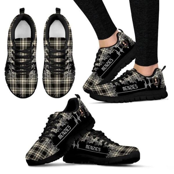 Menzies Black & White Ancient Clan Sneaker, Scottish Tartan Menzies Black & White Ancient Clans Sneaker Heartbeat Style - Image 4