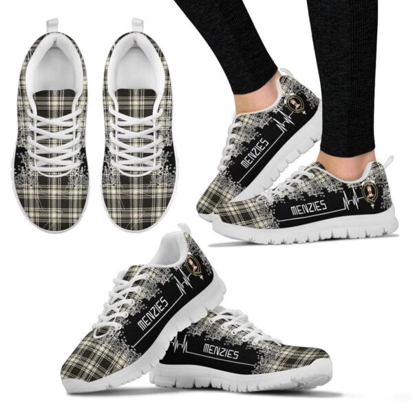 Menzies Black & White Ancient Clan Sneaker, Scottish Tartan Menzies Black & White Ancient Clans Sneaker Heartbeat Style - Image 3