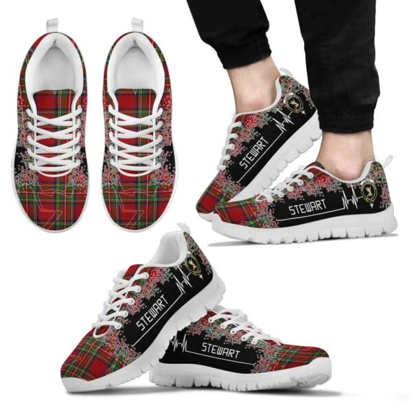 Stewart Royal Clan Sneaker, Scottish Tartan Stewart Royal Clans Sneaker Heartbeat Style