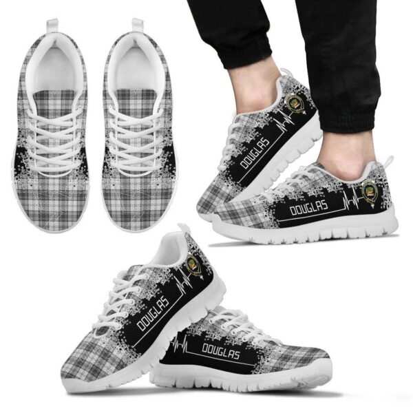 Douglas Grey Modern Clan Sneaker, Scottish Tartan Douglas Grey Modern Clans Sneaker Heartbeat Style