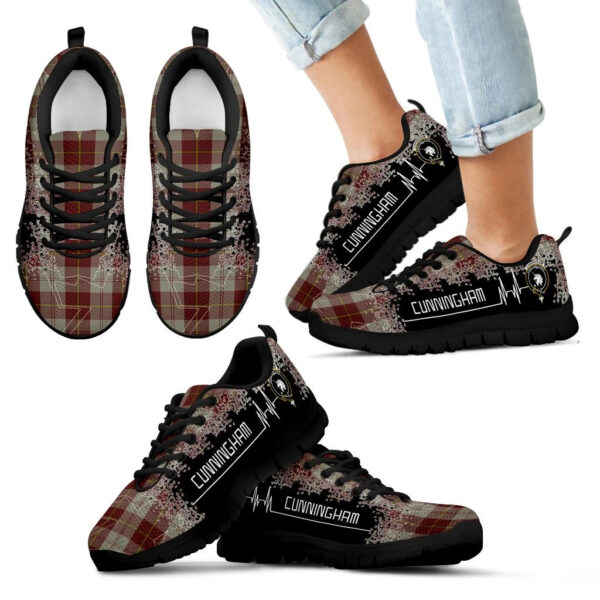 Cunningham Burgundy Dancers Clan Sneaker, Scottish Tartan Cunningham Burgundy Dancers Clans Sneaker Heartbeat Style - Image 6