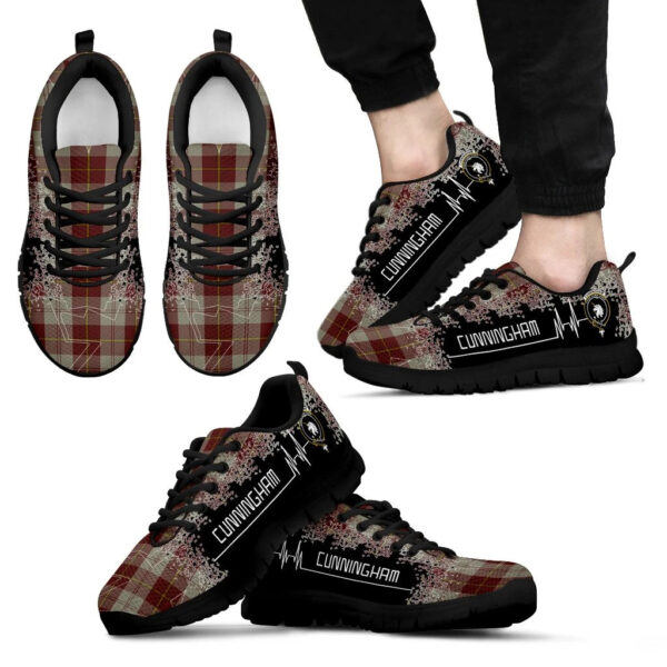 Cunningham Burgundy Dancers Clan Sneaker, Scottish Tartan Cunningham Burgundy Dancers Clans Sneaker Heartbeat Style - Image 2