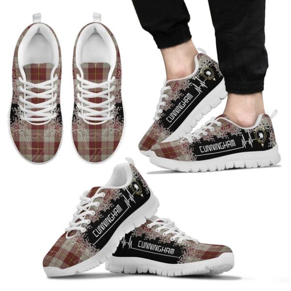 Cunningham Burgundy Dancers Clan Sneaker, Scottish Tartan Cunningham Burgundy Dancers Clans Sneaker Heartbeat Style