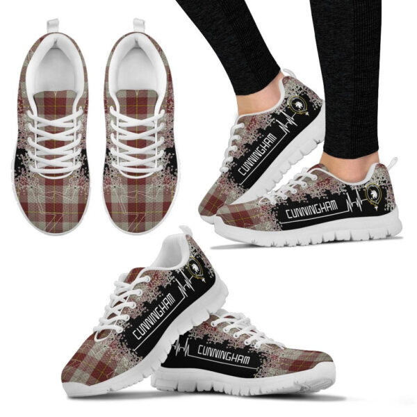 Cunningham Burgundy Dancers Clan Sneaker, Scottish Tartan Cunningham Burgundy Dancers Clans Sneaker Heartbeat Style - Image 3