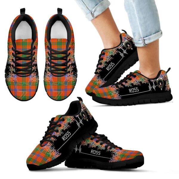 Ross Ancient Clan Sneaker, Scottish Tartan Ross Ancient Clans Sneaker Heartbeat Style - Image 6