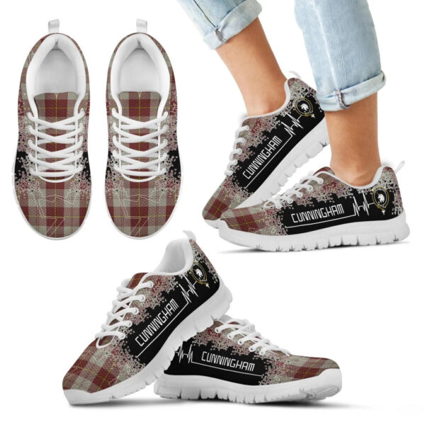 Cunningham Burgundy Dancers Clan Sneaker, Scottish Tartan Cunningham Burgundy Dancers Clans Sneaker Heartbeat Style - Image 5