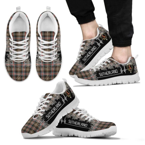 Sutherland Weathered Clan Sneaker, Scottish Tartan Sutherland Weathered Clans Sneaker Heartbeat Style