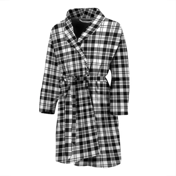 ScotClans Scott Black & White Modern Bathrobe, Men Tartan Plaid Bathrobe