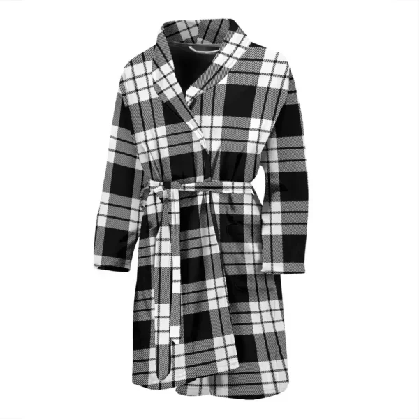 ScotClans MacFarlane Black & White Bathrobe, Men Tartan Plaid Bathrobe