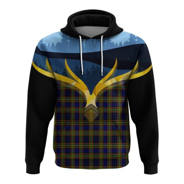 Clelland Modern Clan Hoodie, Scottish Tartan Clelland Modern Clans Hoodie Night of Deer Style