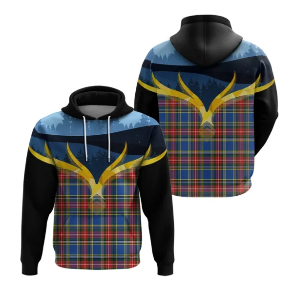 Bethune Clan Hoodie, Scottish Tartan Bethune Clans Hoodie Night of Deer Style - Image 3