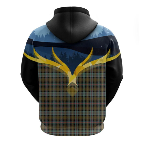 Farquharson Weathered Clan Hoodie, Scottish Tartan Farquharson Weathered Clans Hoodie Night of Deer Style - Image 2