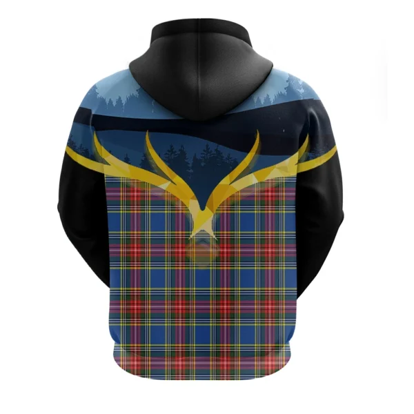 Bethune Clan Hoodie, Scottish Tartan Bethune Clans Hoodie Night of Deer Style - Image 2