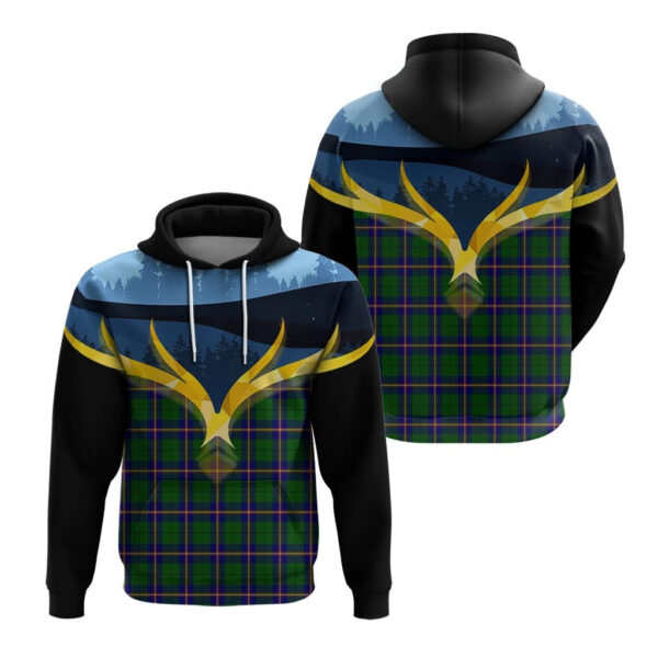 Carmichael Modern Clan Hoodie, Scottish Tartan Carmichael Modern Clans Hoodie Night of Deer Style - Image 3