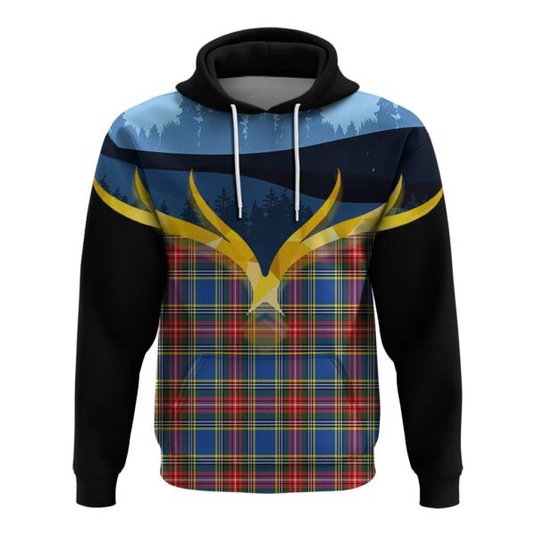 Bethune Clan Hoodie, Scottish Tartan Bethune Clans Hoodie Night of Deer Style