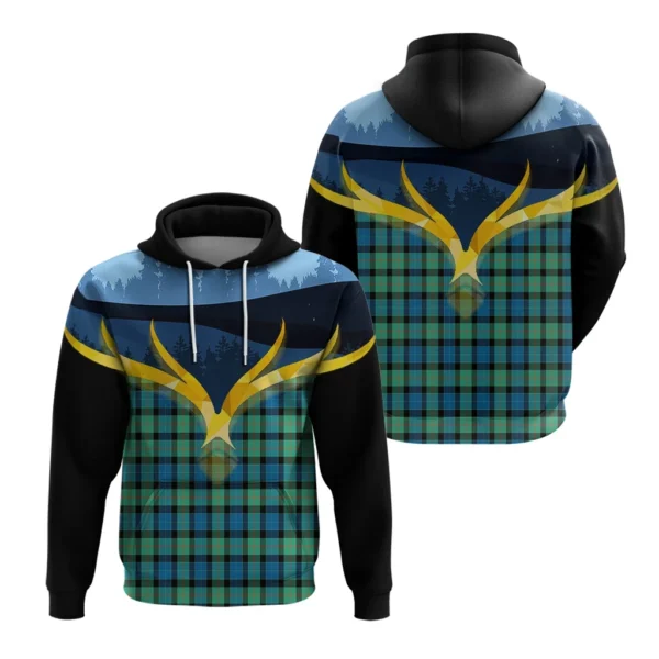 Gunn Ancient Clan Hoodie, Scottish Tartan Gunn Ancient Clans Hoodie Night of Deer Style - Image 3