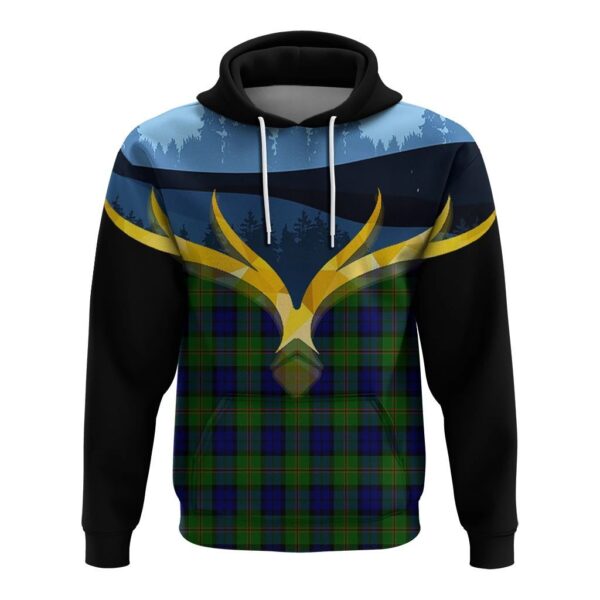 Dundas Modern Clan Hoodie, Scottish Tartan Dundas Modern Clans Hoodie Night of Deer Style