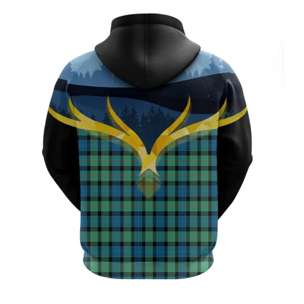 Gunn Ancient Clan Hoodie, Scottish Tartan Gunn Ancient Clans Hoodie Night of Deer Style - Image 2