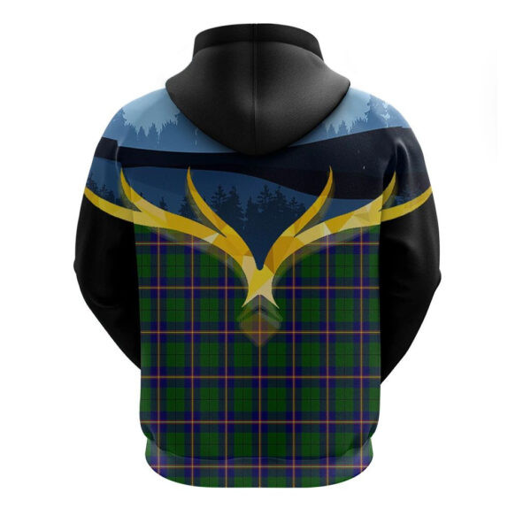 Carmichael Modern Clan Hoodie, Scottish Tartan Carmichael Modern Clans Hoodie Night of Deer Style - Image 2