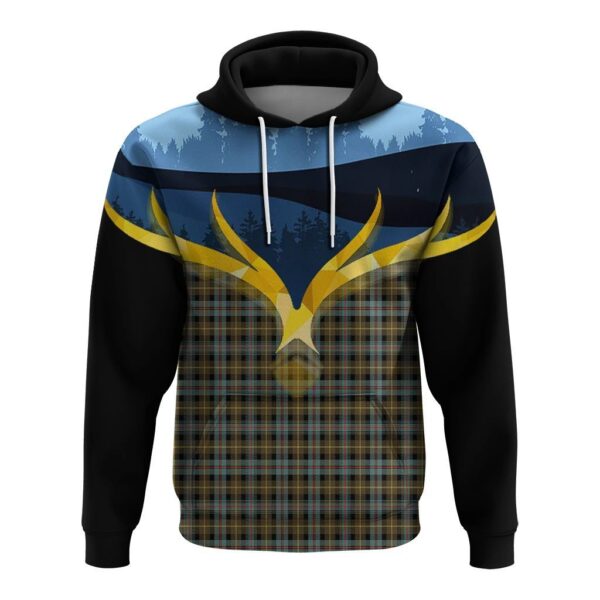 Farquharson Weathered Clan Hoodie, Scottish Tartan Farquharson Weathered Clans Hoodie Night of Deer Style