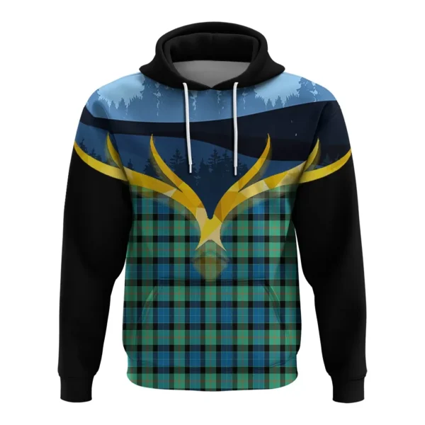 Gunn Ancient Clan Hoodie, Scottish Tartan Gunn Ancient Clans Hoodie Night of Deer Style