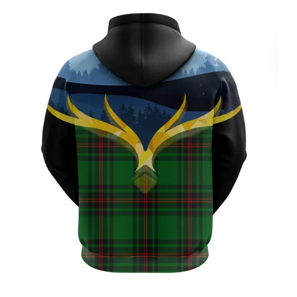 Halkerston Clan Hoodie, Scottish Tartan Halkerston Clans Hoodie Night of Deer Style - Image 2