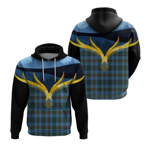 Cockburn Modern Clan Hoodie, Scottish Tartan Cockburn Modern Clans Hoodie Night of Deer Style - Image 3