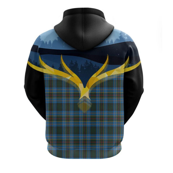 Cockburn Modern Clan Hoodie, Scottish Tartan Cockburn Modern Clans Hoodie Night of Deer Style - Image 2