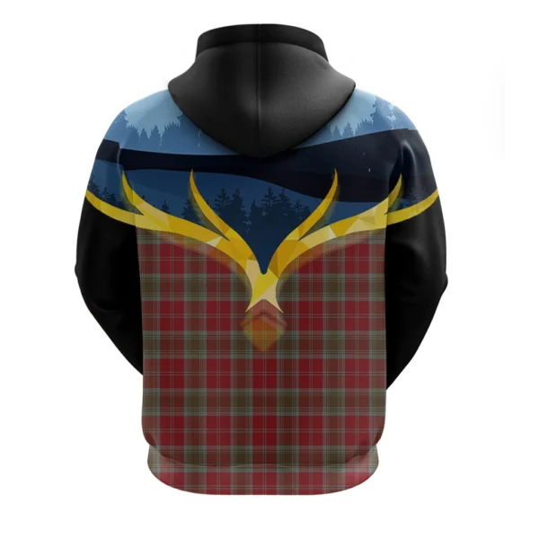 Lindsay Weathered Clan Hoodie, Scottish Tartan Lindsay Weathered Clans Hoodie Night of Deer Style - Image 2