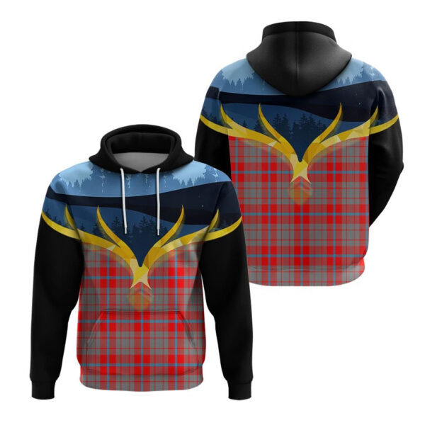 Moubray Clan Hoodie, Scottish Tartan Moubray Clans Hoodie Night of Deer Style - Image 3