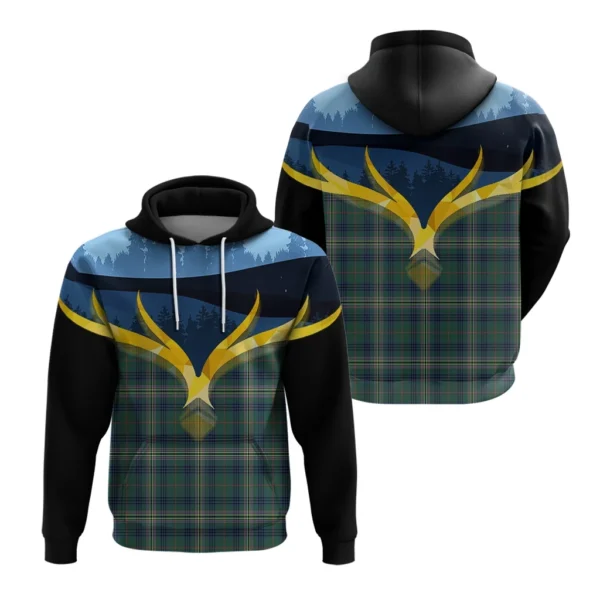 Kennedy Modern Clan Hoodie, Scottish Tartan Kennedy Modern Clans Hoodie Night of Deer Style - Image 3