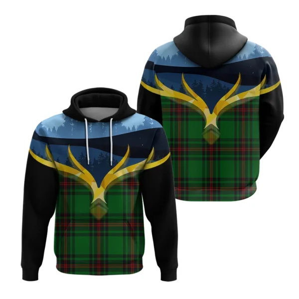 Halkerston Clan Hoodie, Scottish Tartan Halkerston Clans Hoodie Night of Deer Style - Image 3