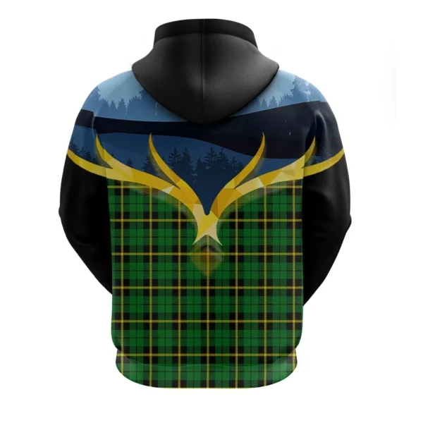 Wallace Hunting Green Clan Hoodie, Scottish Tartan Wallace Hunting Green Clans Hoodie Night of Deer Style - Image 2