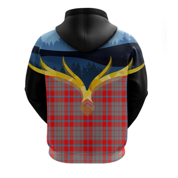 Moubray Clan Hoodie, Scottish Tartan Moubray Clans Hoodie Night of Deer Style - Image 2