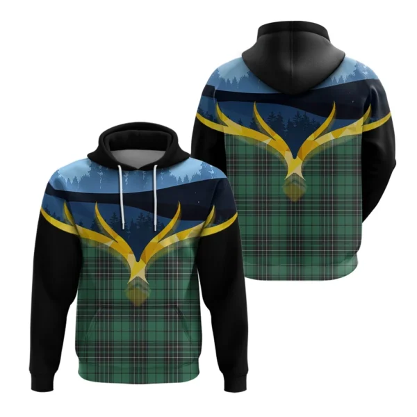 MacLean Hunting Ancient Clan Hoodie, Scottish Tartan MacLean Hunting Ancient Clans Hoodie Night of Deer Style - Image 3